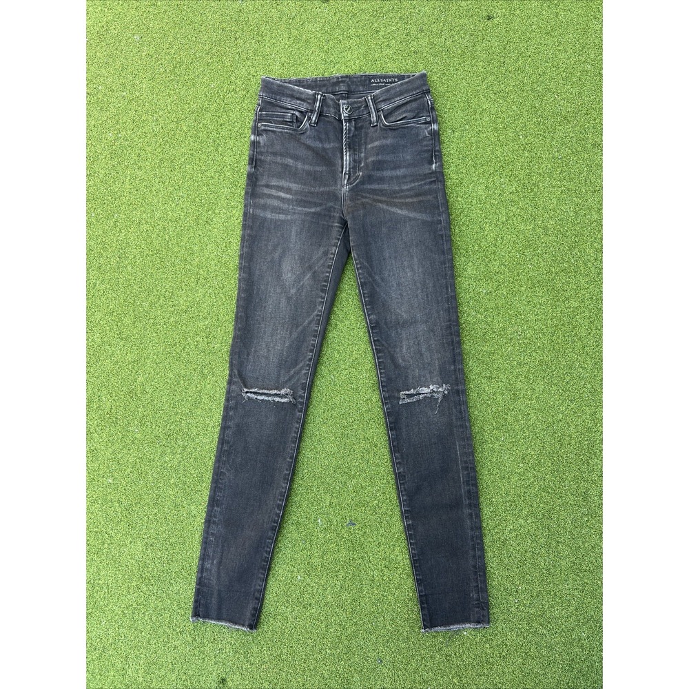 AllSaints Grace Ladies Jeans Black Size 22 (26) Skinny Fit Low Rise Ankle Length